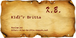Klár Britta névjegykártya